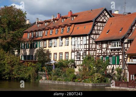 Häuser an der Regnitz, Klein Venedig, Bamberg, Deutschland Foto Stock