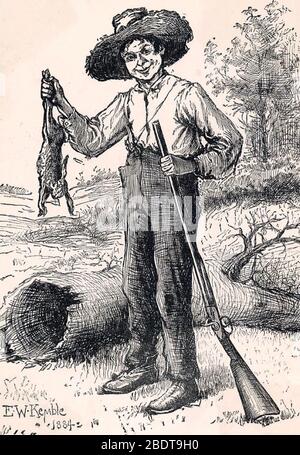 HUCKLEBERRY FINN personaggio in due libri di Mark Twain. Illustrazione di Edward Kemble dal 1884 'Adventures of Huckleberry Finn' Foto Stock