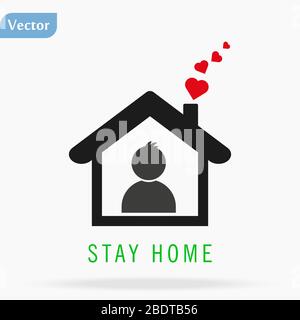 Icona Stay Home. Rimanere a casa durante una stampa pandemica. Illustrazione della quarantena iniziale. Illustrazione Vettoriale