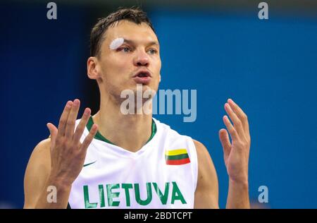 Sarunas Jasikevicius della Lituania. Giocatore di pallacanestro lituano e allenatore. Foto Stock