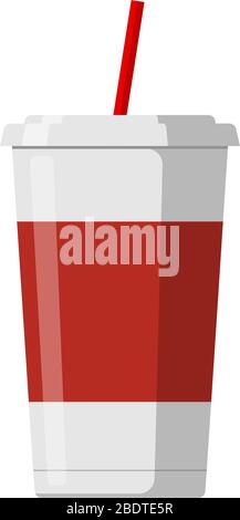 Modello di confezionamento monouso in carta o in plastica con cannuccia per bevande o cocktail di succhi freschi. Immagine eps piatta isolata con mockup vettoriale Illustrazione Vettoriale