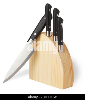 set di coltelli da 4 pezzi con blocco di legno duro Foto Stock