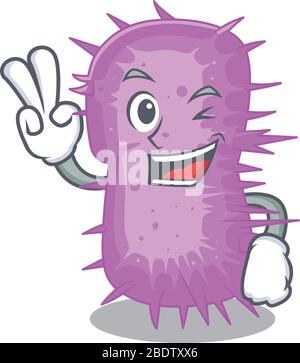 Happy acinetobacter baumannii Cartoon design concept con due dita Illustrazione Vettoriale