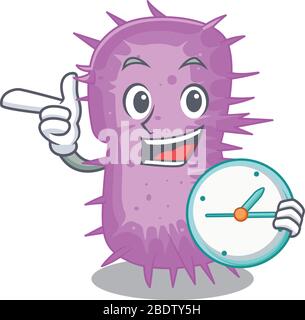 Acinetobacter baumannii mascotte design concept sorridente con orologio Illustrazione Vettoriale