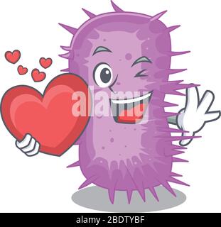 Un dolce stile di carattere cartoon acinetobacter baumannii con un cuore Illustrazione Vettoriale