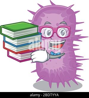 Uno studente diligente in acinetobacter baumannii mascot design concept con libri Illustrazione Vettoriale