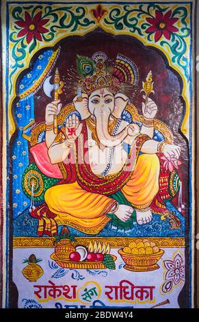 Ganesh murale Baa Ri Haveli Jaisalmer Forte Rajasthan India Foto Stock