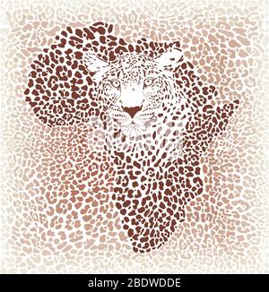 Motivo leopardo senza giunture, sfondo di illustrazioni vettoriali con mappa Africa Illustrazione Vettoriale