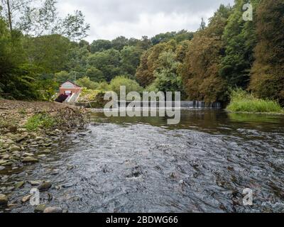 Un sistema di idroalimentazione a testa bassa a vite di Archimedes installato da Hallidays Hydropower per alimentare un edificio di mulino riutilizzato a Manchester, Regno Unito Foto Stock