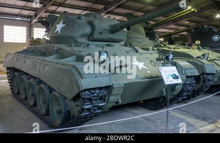 23 marzo 2019 Regione di Mosca, Russia. Serbatoio luce americano della seconda guerra mondiale M24 Chaffee nel Museo Centrale di armi e attrezzature blindate Foto Stock