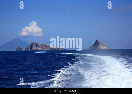 Vista di Strombli, Isole Eolie Foto Stock