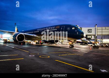 Ottobre 29, 2019, Mosca, Russia. Piano Airbus A350-900 Vietnam Airlines presso l'aeroporto di Sheremetyevo di Mosca. Foto Stock