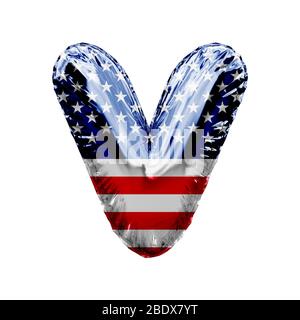 Lettera V stelle e strisce stati uniti foil balloon font. Rendering 3D Foto Stock