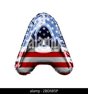 Lettera A stelle e strisce united states Foil carattere palloncino. Rendering 3D Foto Stock