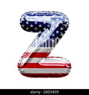 Lettera Z stelle e strisce stati uniti foil balloon font. Rendering 3D Foto Stock