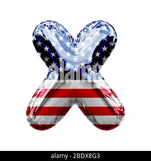 Lettera X stelle e strisce caratteri a palloncino degli stati uniti. Rendering 3D Foto Stock
