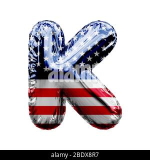 Lettera K stelle e strisce stati uniti foil balloon font. Rendering 3D Foto Stock
