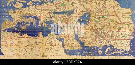 Tabula Rogeriana, capovolta con North Up, al-Idrisi, 1154 Foto Stock