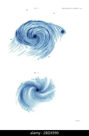 Whirlpool and Spiral Galaxies, William Parsons, 1850 Foto Stock