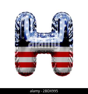 Lettera H stelle e strisce stati uniti foil balloon font. Rendering 3D Foto Stock