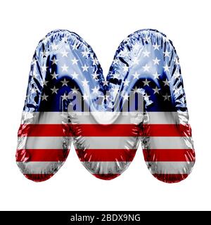 Lettera M stelle e strisce stati uniti foil bollino font. Rendering 3D Foto Stock