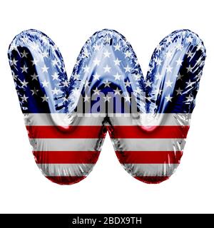 Lettera W stelle e strisce stati uniti foil carattere palloncino. Rendering 3D Foto Stock