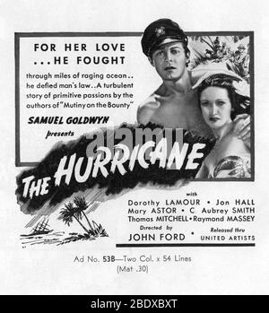 DOROTHY LAMOUR e JON HALL nell'URAGANO 1937 regista JOHN FORD romanzo Charles Nordhoff e James Norman Hall effetti speciali James Basevi The Samuel Goldwyn Company / United Artists Foto Stock
