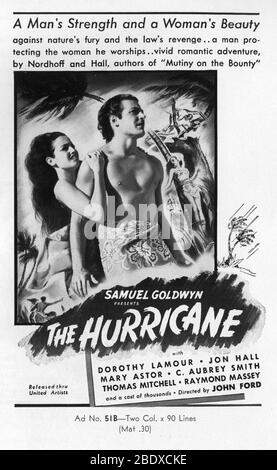DOROTHY LAMOUR e JON HALL nell'URAGANO 1937 regista JOHN FORD romanzo Charles Nordhoff e James Norman Hall effetti speciali James Basevi The Samuel Goldwyn Company / United Artists Foto Stock