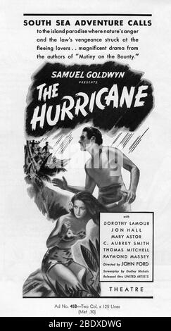 DOROTHY LAMOUR e JON HALL nell'URAGANO 1937 regista JOHN FORD romanzo Charles Nordhoff e James Norman Hall effetti speciali James Basevi The Samuel Goldwyn Company / United Artists Foto Stock