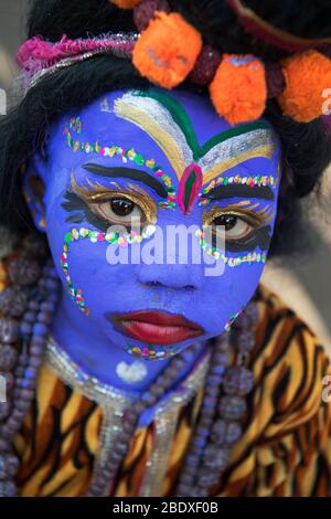 L'immagine del ragazzo locale a Pushkar Animal Fair, Ajmer, Rajasthan, India, asia Foto Stock