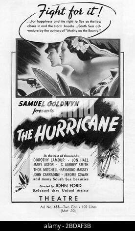 DOROTHY LAMOUR e JON HALL nell'URAGANO 1937 regista JOHN FORD romanzo Charles Nordhoff e James Norman Hall effetti speciali James Basevi The Samuel Goldwyn Company / United Artists Foto Stock