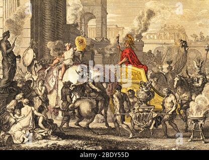 Alessandro il Grande entrante in Bablyon, 331 a.C. Foto Stock