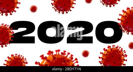 Modello di COVID-19 nel 2020 su sfondo bianco, concetto di diffusione pandemica, virus 2020, medicina, sanità. Epidemia mondiale, quarantena e isolamento, protezione, peantation. CopySpace. Foto Stock