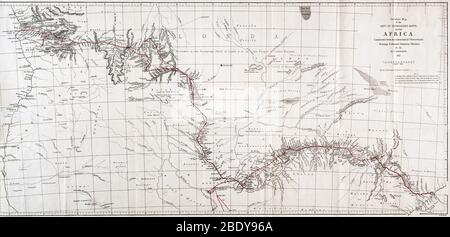 Mappa della strada di Livingstone in Africa, 1857 Foto Stock