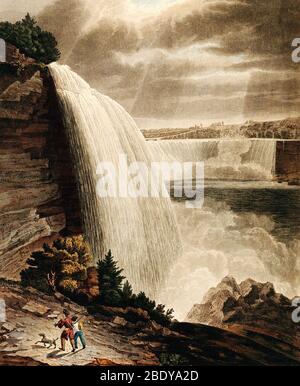 Illustrazione delle Cascate del Niagara, 1829 Foto Stock