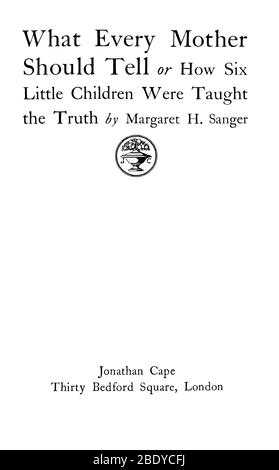 Pagina del titolo di Margaret Sanger Pubblicazione, 1927 Foto Stock