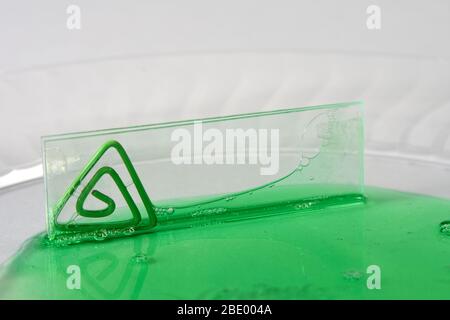 Azione capillare del liquido per lavastoviglie Foto Stock