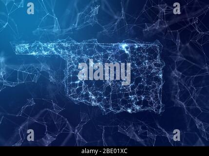 La mappa dell'Oklahoma indica una rete connessa di punti e linee. (serie) Foto Stock