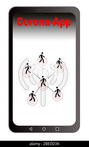 App per il rilevamento virus per telefoni cellulari, app Corona su Handy, isolato. Foto Stock