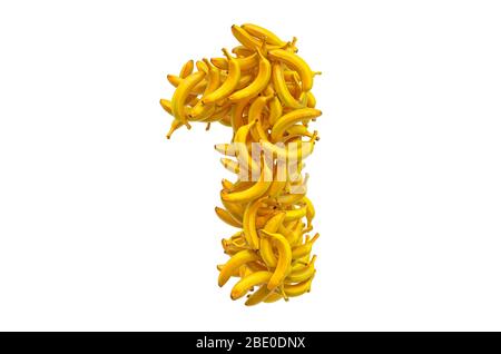 Numero 1 da banane, rendering 3D isolato su sfondo bianco Foto Stock