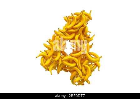 Numero 4 da banane, rendering 3D isolato su sfondo bianco Foto Stock