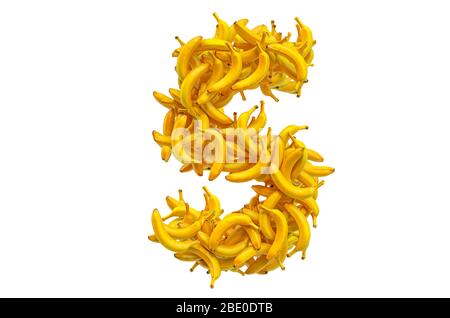 Numero 5 da banane, rendering 3D isolato su sfondo bianco Foto Stock