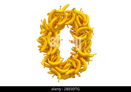 Numero 0 da banane, rendering 3D isolato su sfondo bianco Foto Stock