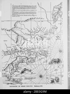 Una mappa disegnata da Gerard Mercator (1512-1594), un cartografo fiammingo. Foto Stock