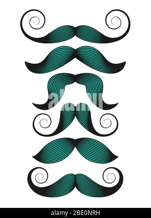 Set di baffi su sfondo bianco. Illustrazione Vettoriale