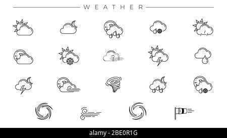 Set di icone vettoriali stile linea del concetto meteo Illustrazione Vettoriale