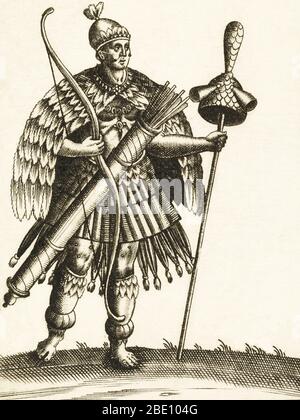 Atahualpa (1497-1533) fu l'ultimo Sapa Inca (imperatore sovrano) del Tawantinsuyu (l'impero inca) prima della conquista spagnola. Atahualpa divenne imperatore quando sconfisse ed eseguì il suo fratellastro più anziano Huascar in una guerra civile scatenata dalla morte del padre Inca Huayna Capac, per una malattia infettiva (forse vaiolo). Durante la conquista spagnola, lo spagnolo Francisco Pizarro catturò Atahualpa e lo usò per controllare l'Impero Inca. Alla fine, gli spagnoli eseguirono Atahualpa, mettendo fine all'impero. L'Impero Inca durò dal XIII secolo fino al 1532 e il suo Foto Stock