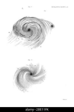 Whirlpool and Spiral Galaxies, William Parsons, 1850 Foto Stock