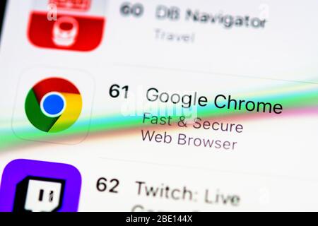 Google Chrome App, browser Web, icona dell'app, dettagli, schermo intero Foto Stock