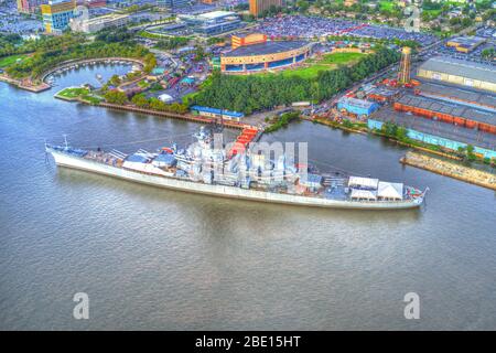 Battleship New Jersey sul Delaware River Camden Foto Stock